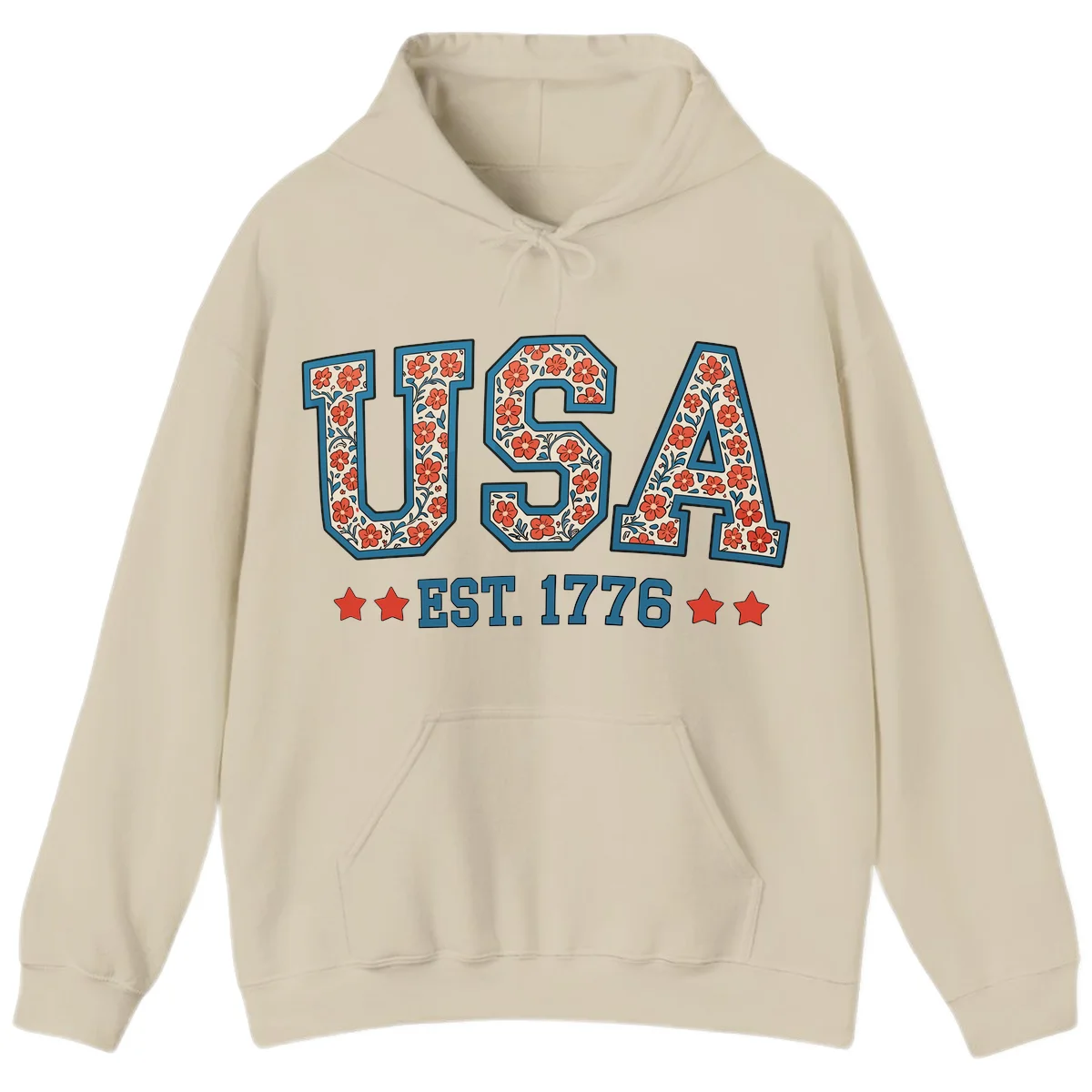 USA Est. 1776 Floral Hoodie in Sand