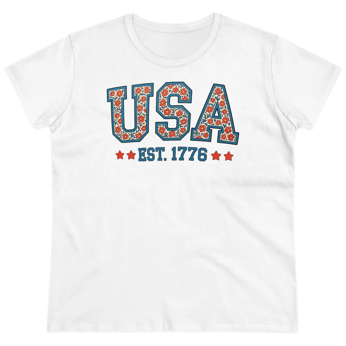 USA Est. 1776 Floral Ladies Tee in White