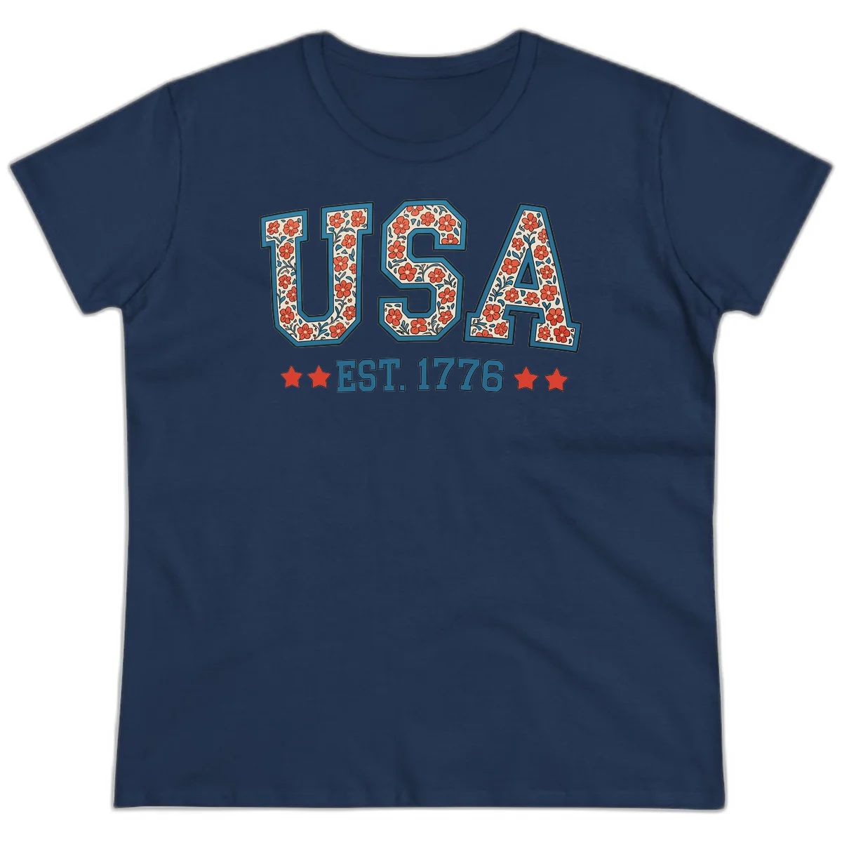 USA Est. 1776 Floral Ladies Tee in Navy