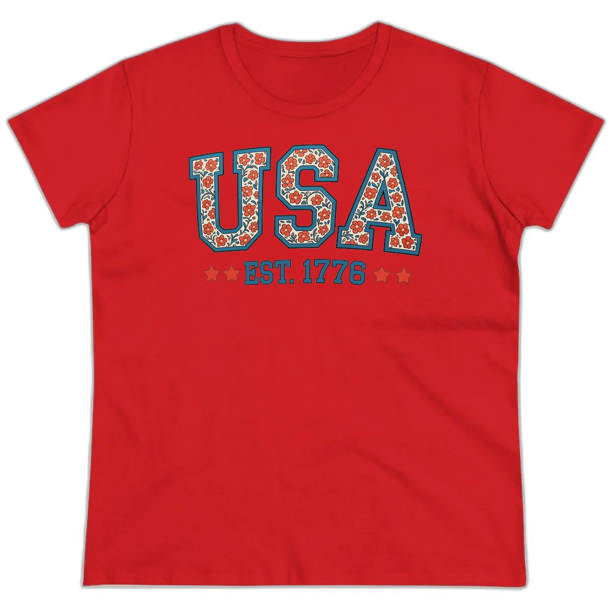 USA Est. 1776 Floral Ladies Tee in Red