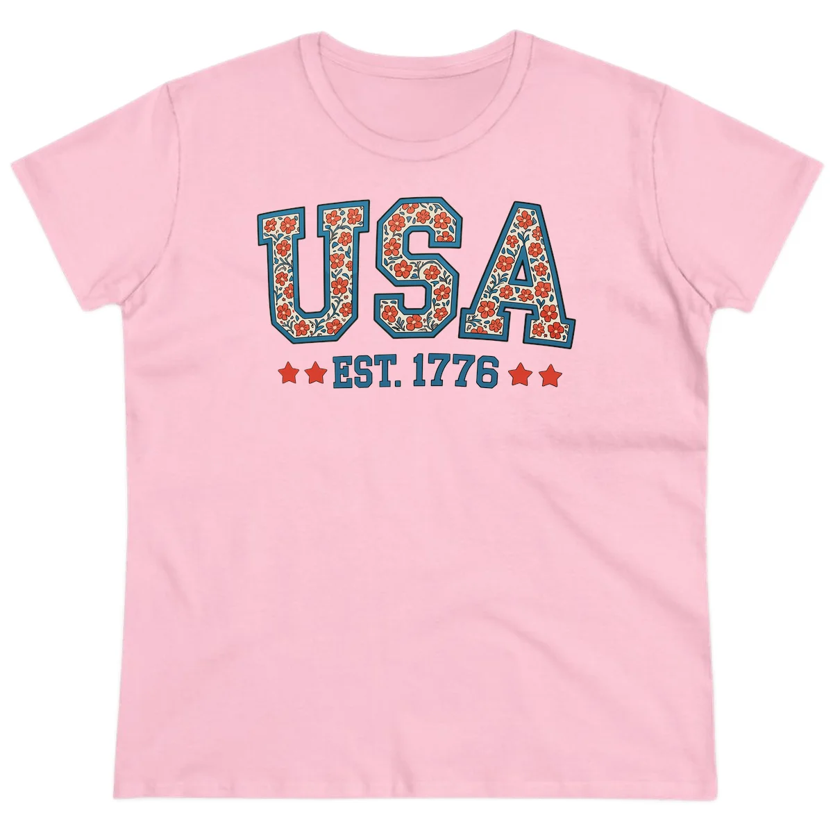 USA Est. 1776 Floral Ladies Tee in Light Pink