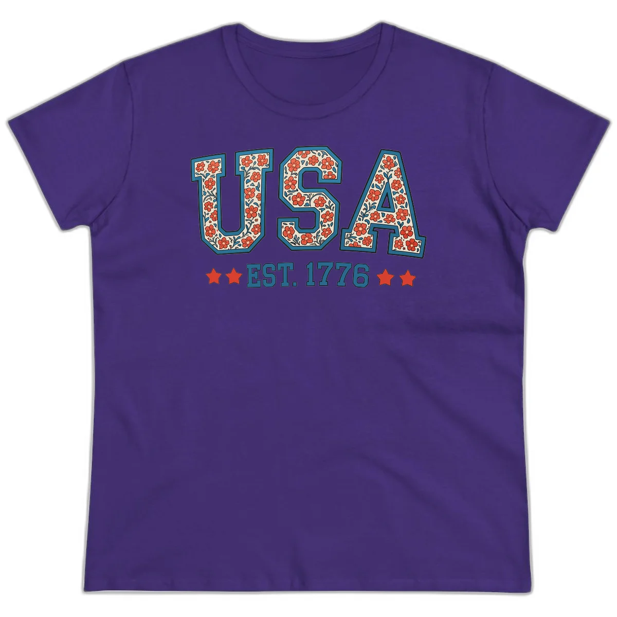 USA Est. 1776 Floral Ladies Tee in Purple