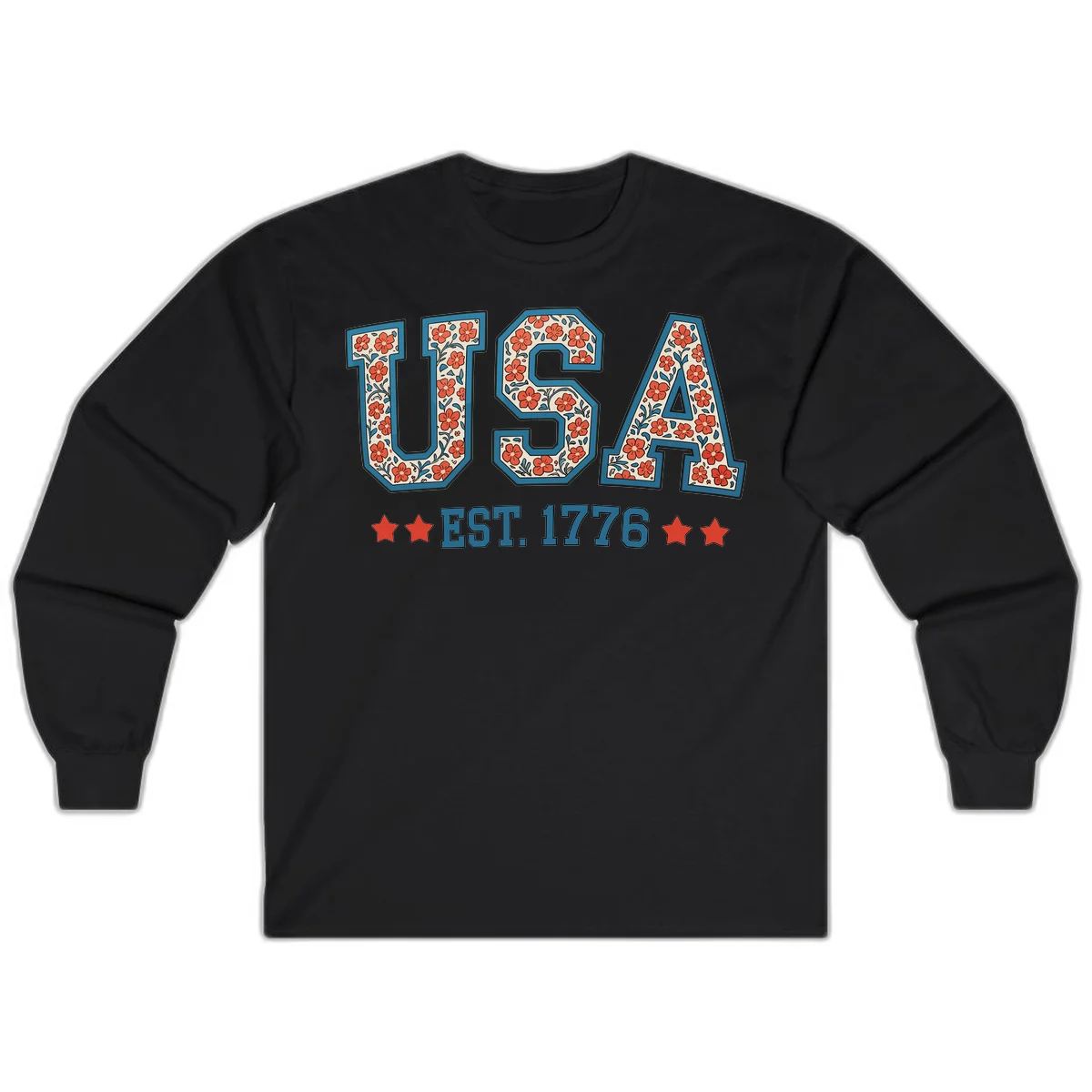 USA Est. 1776 Floral Long Sleeve in Black