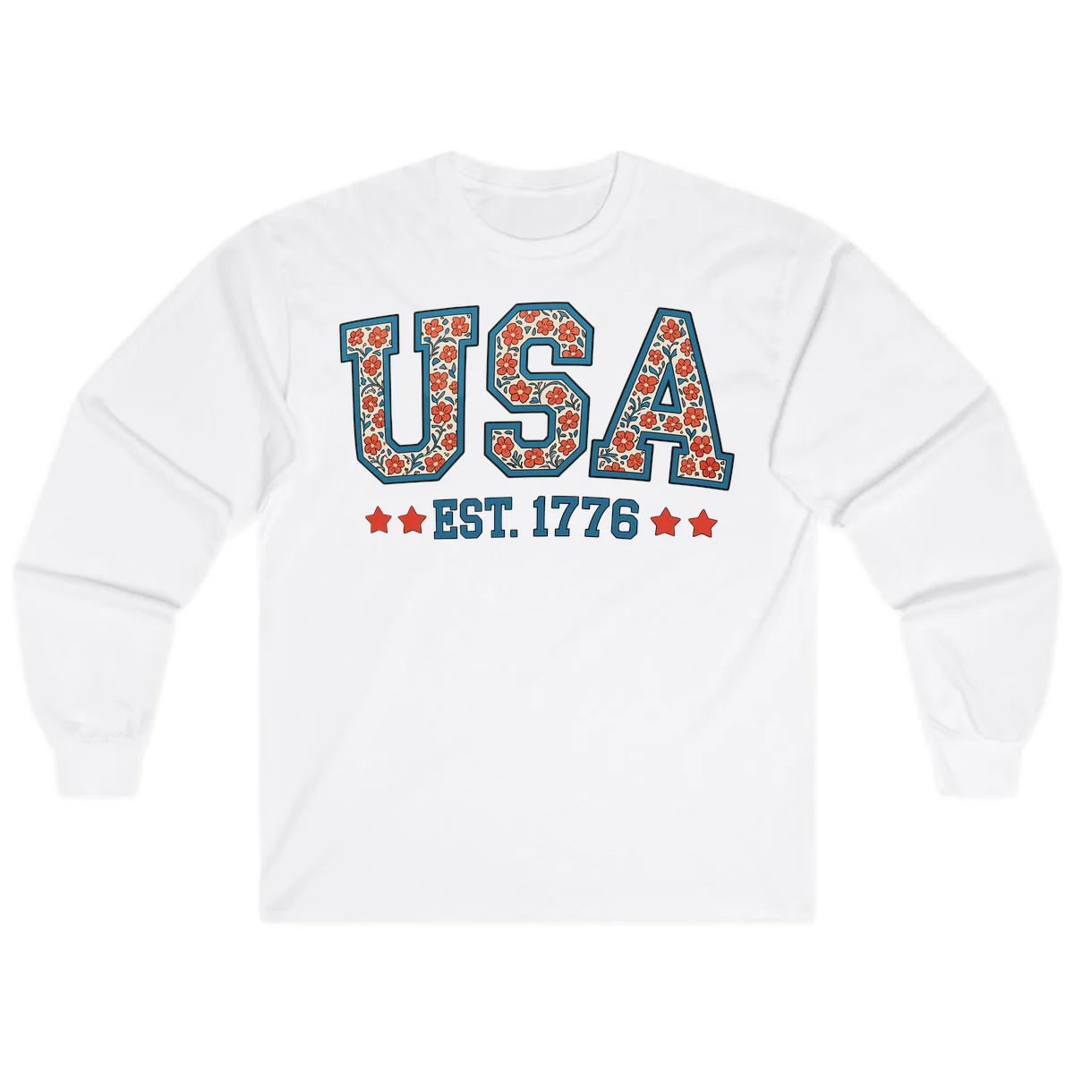 USA Est. 1776 Floral Long Sleeve in White