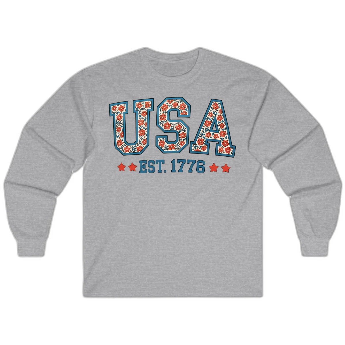 USA Est. 1776 Floral Long Sleeve in Sport Grey