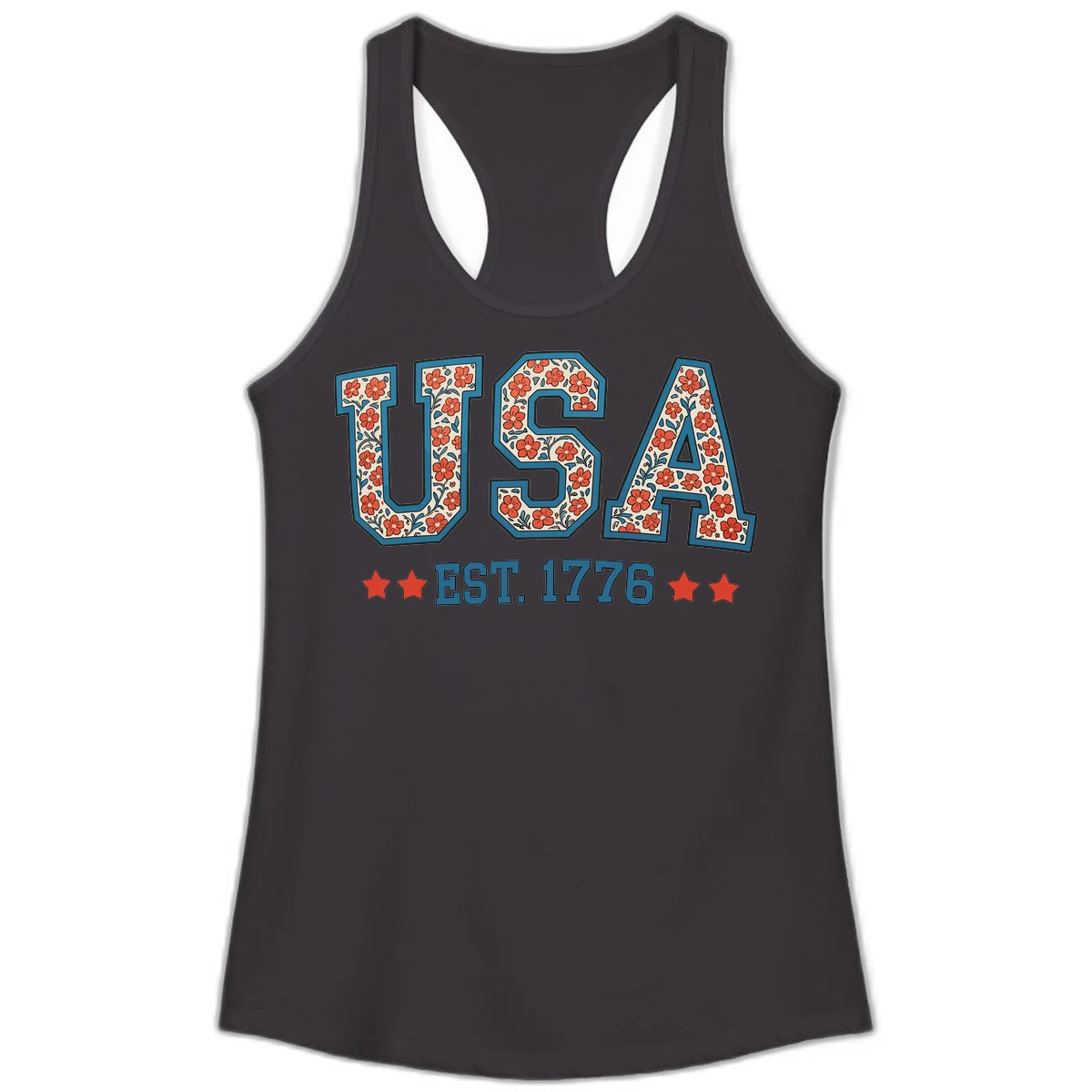 USA Est. 1776 Floral Ladies Tank in Black