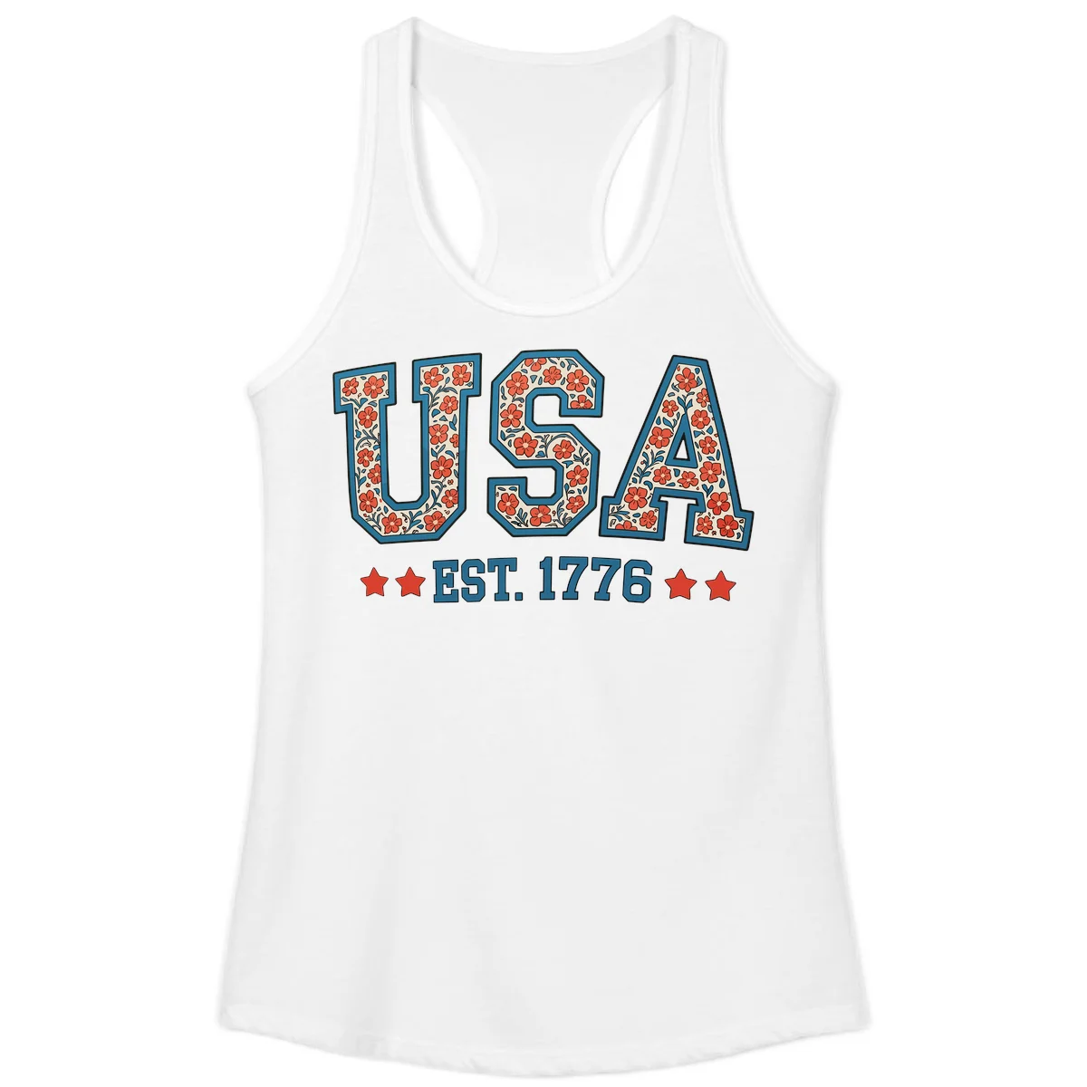 USA Est. 1776 Floral Ladies Tank in White