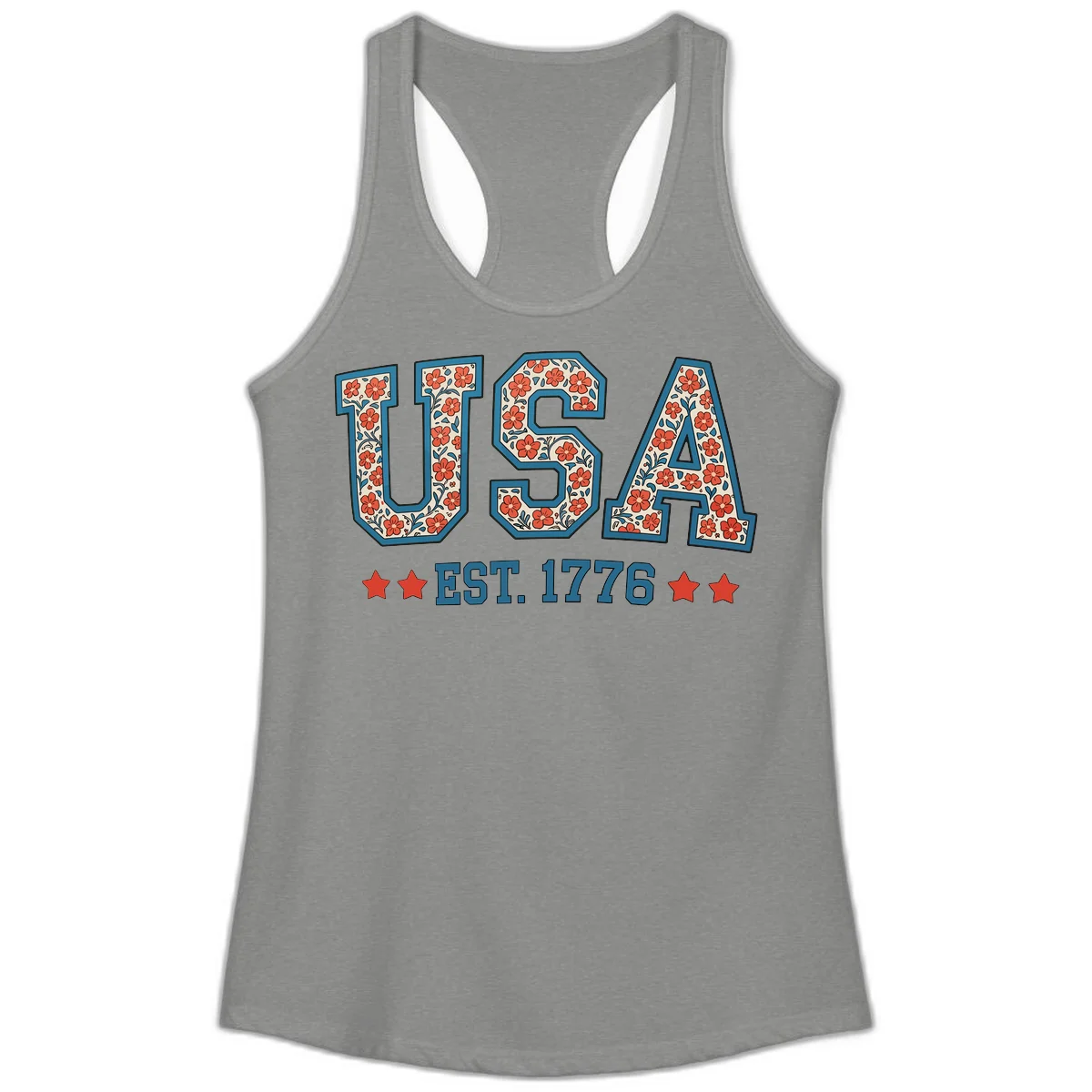 USA Est. 1776 Floral Ladies Tank in Heather Grey