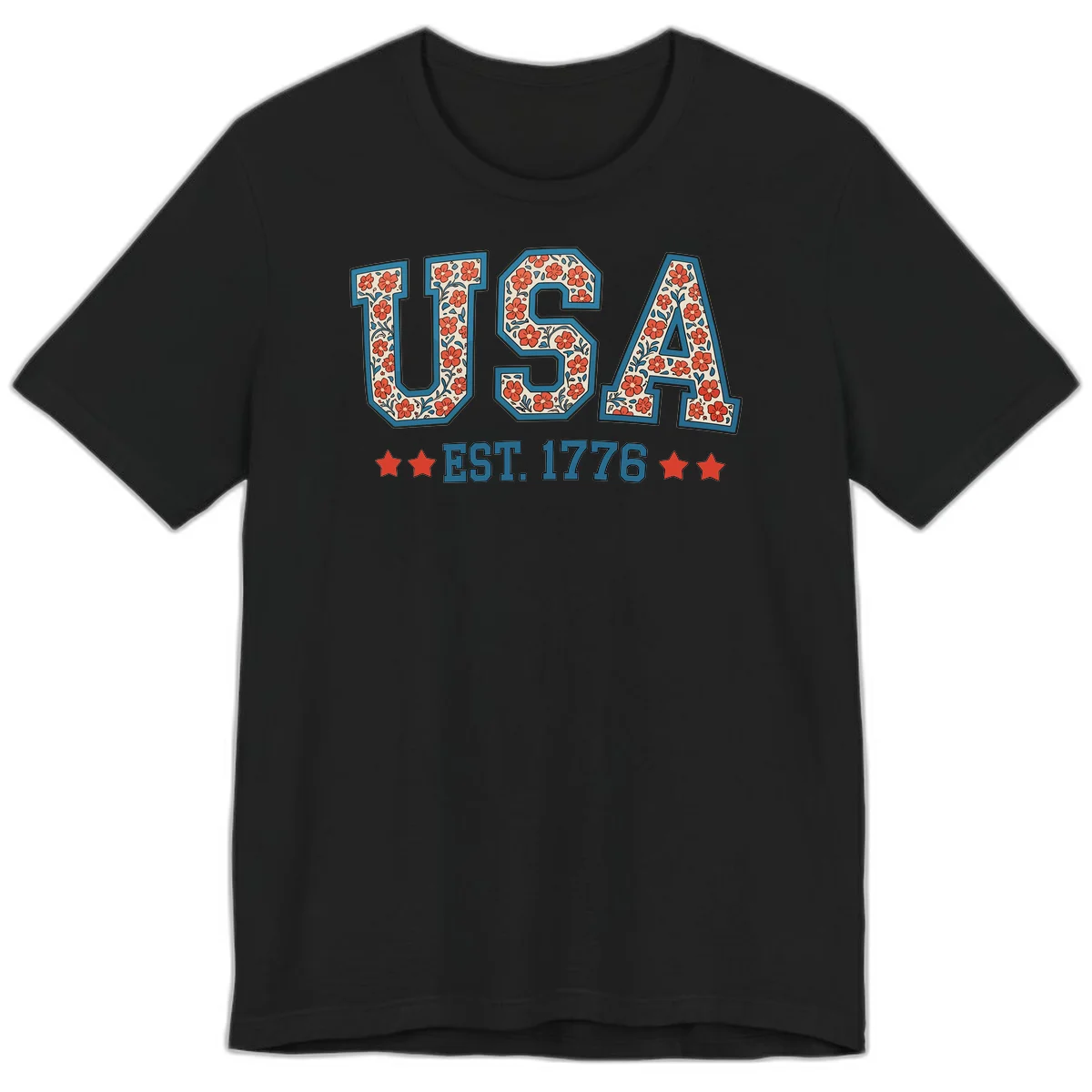 USA Est. 1776 Floral Premium Tee in Black