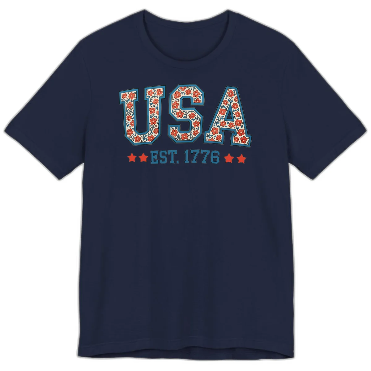 USA Est. 1776 Floral Premium Tee in Navy