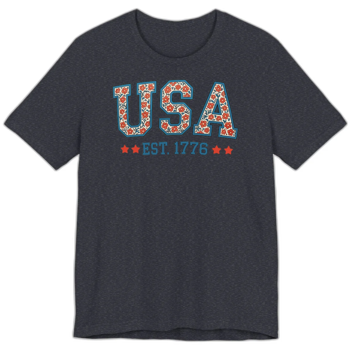 USA Est. 1776 Floral Premium Tee in Heather Navy