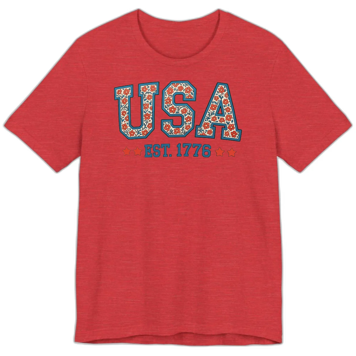 USA Est. 1776 Floral Premium Tee in Heather Red