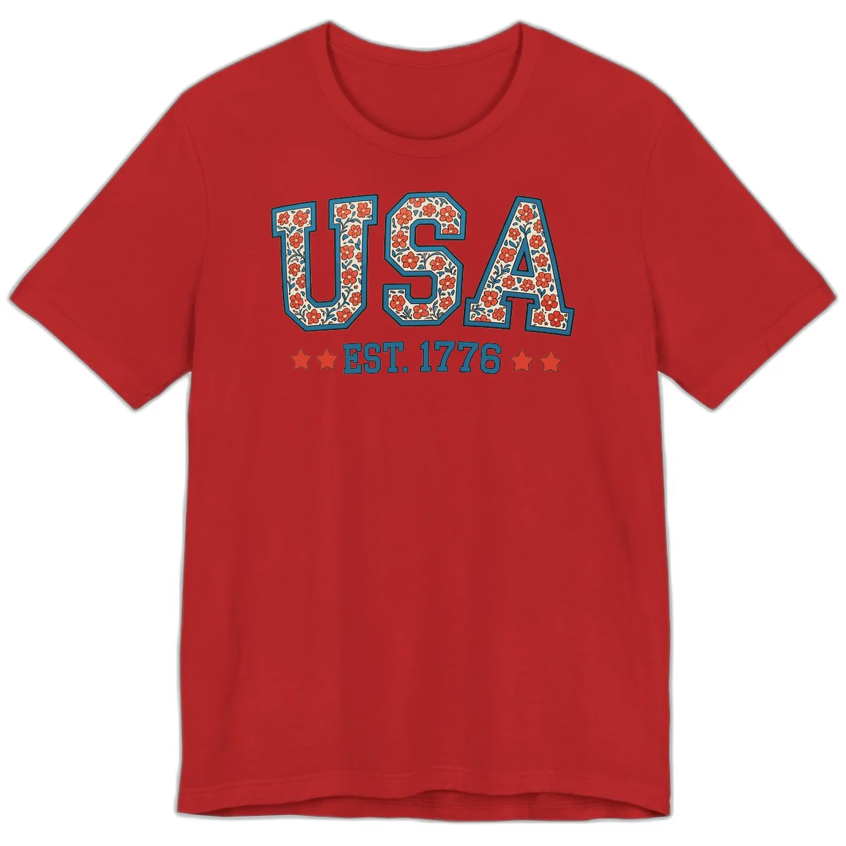 USA Est. 1776 Floral Premium Tee in Red