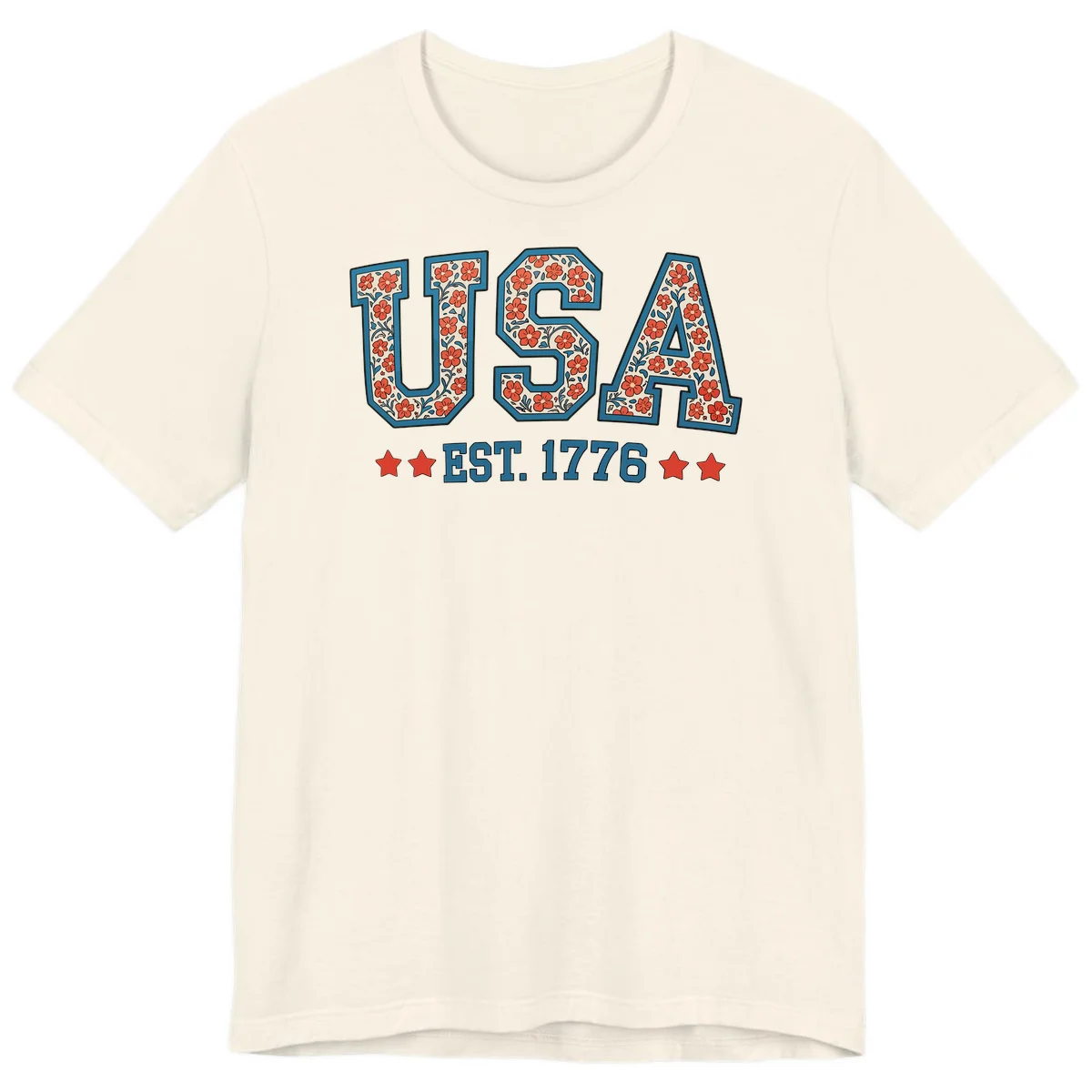 USA Est. 1776 Floral Premium Tee in Natural