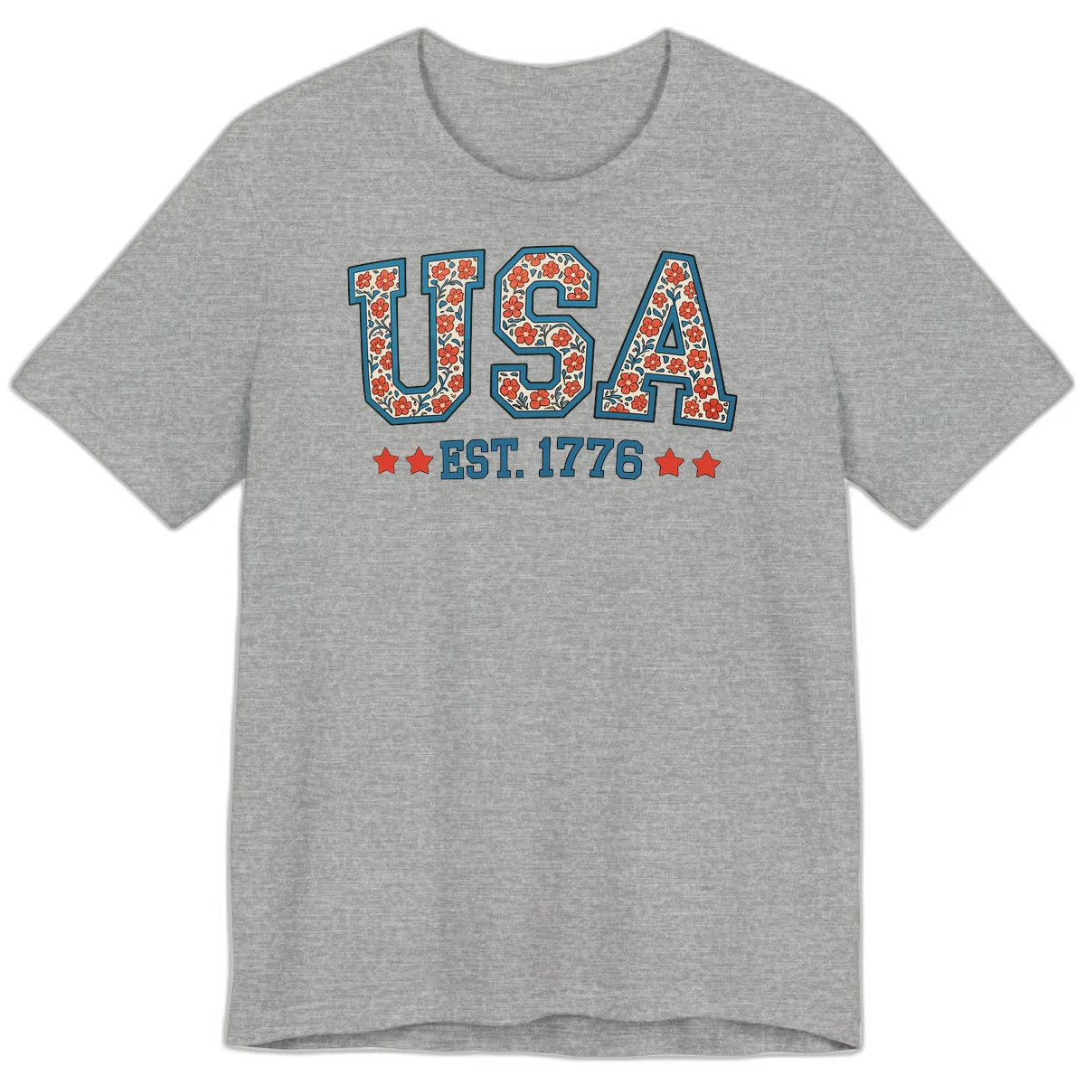 USA Est. 1776 Floral Premium Tee in Athletic Heather