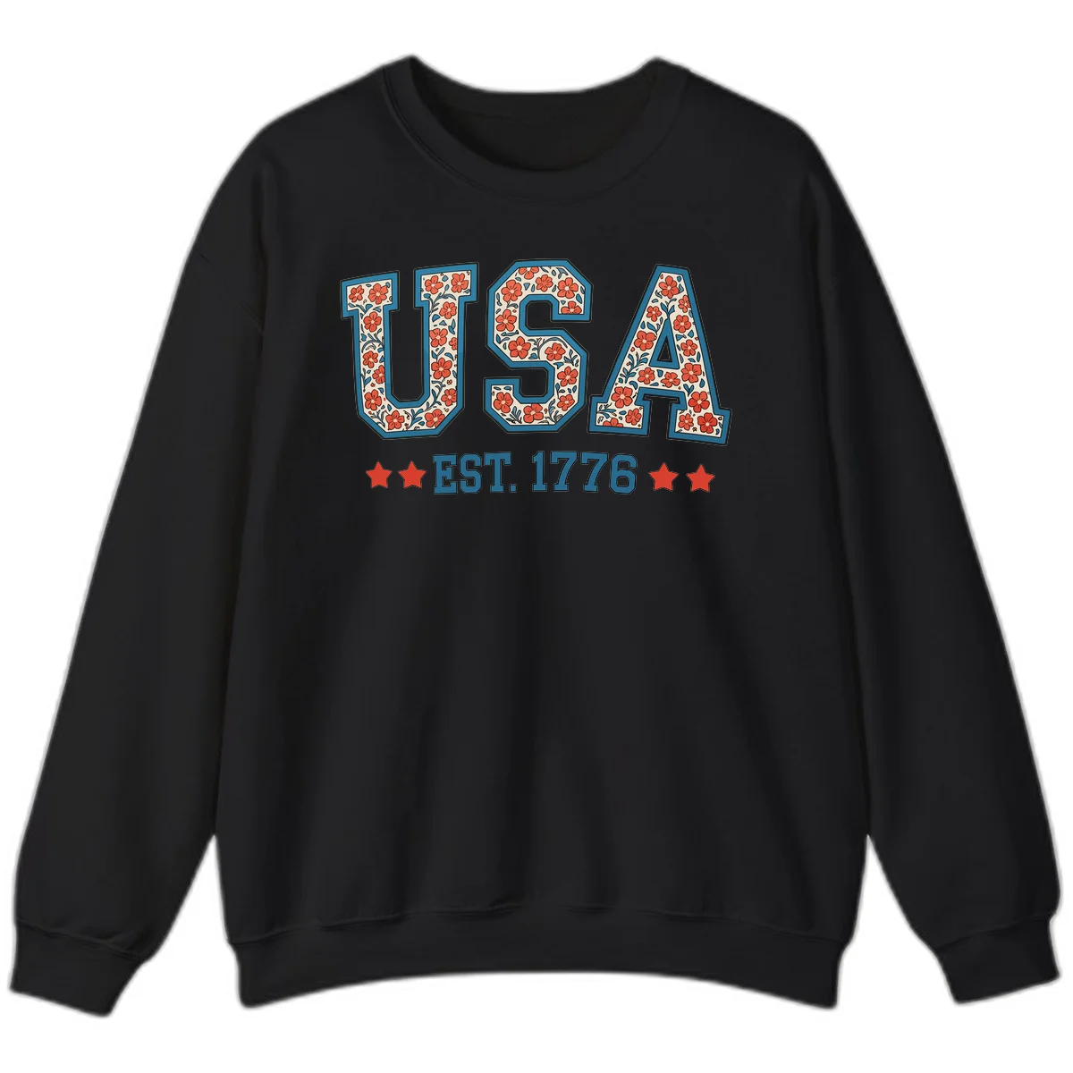USA Est. 1776 Floral Sweatshirt in Black