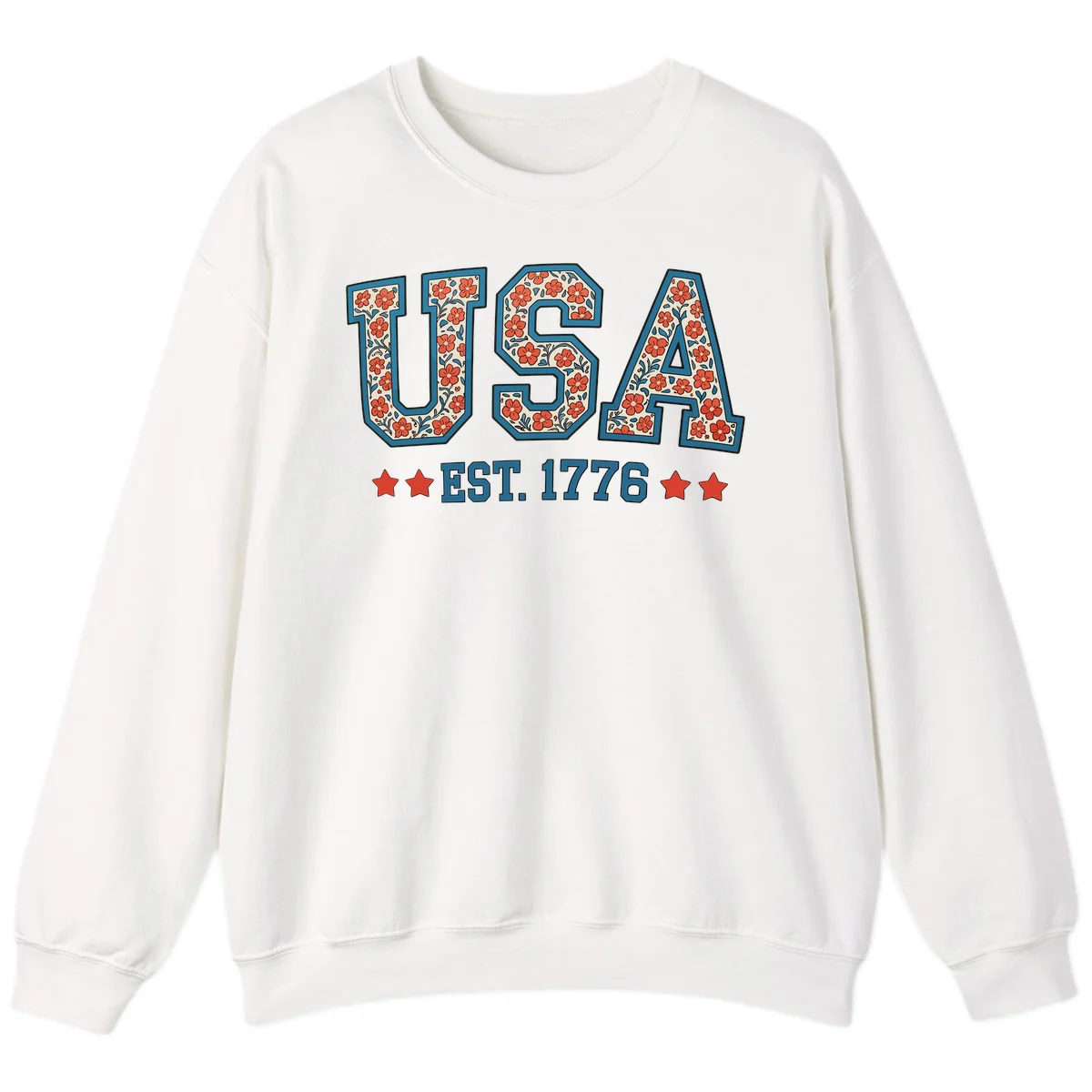 USA Est. 1776 Floral Sweatshirt in White