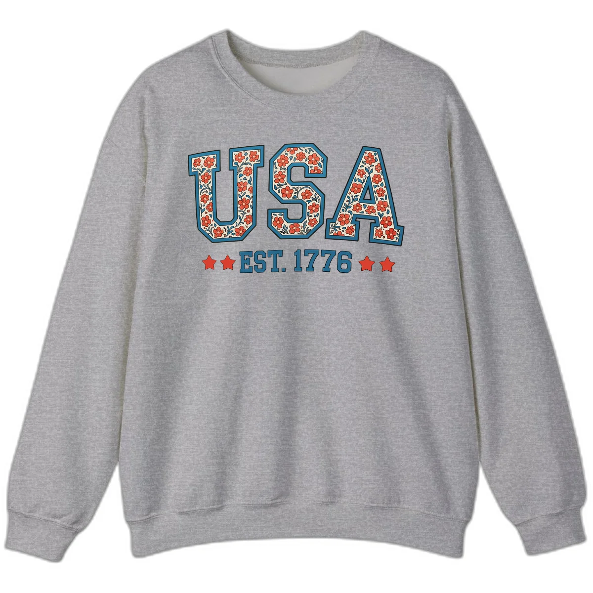 USA Est. 1776 Floral Sweatshirt in Sport Grey