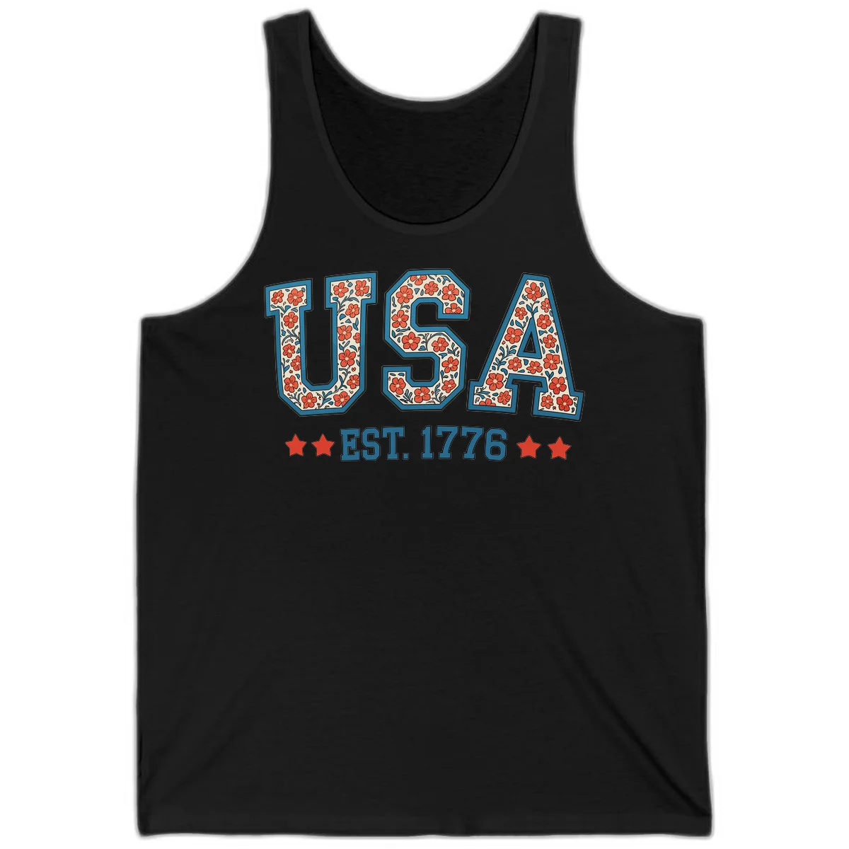 USA Est. 1776 Floral Tank in Black