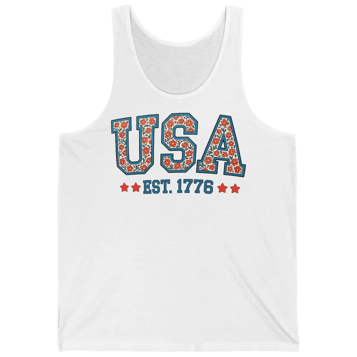 USA Est. 1776 Floral Tank in White
