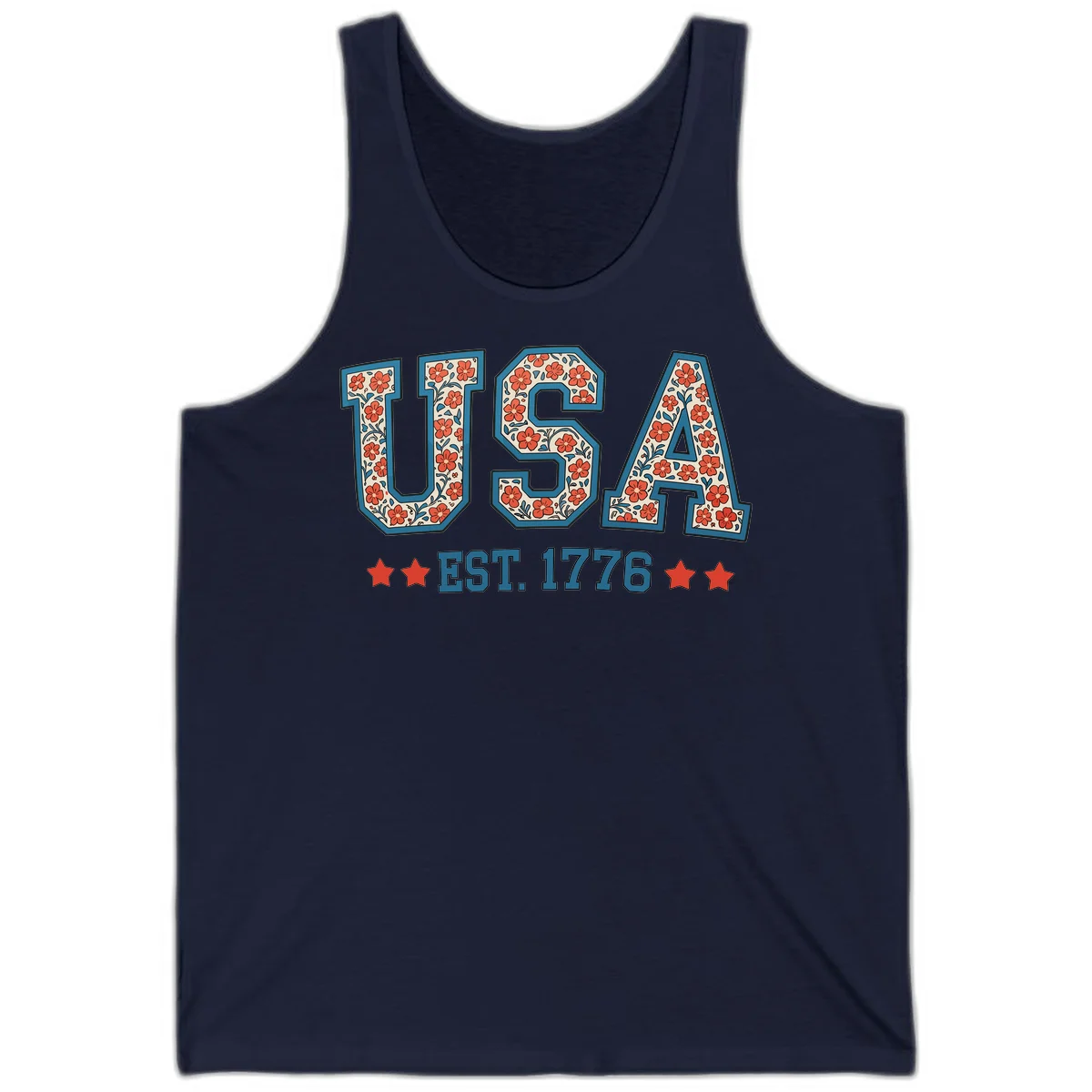 USA Est. 1776 Floral Tank in Navy