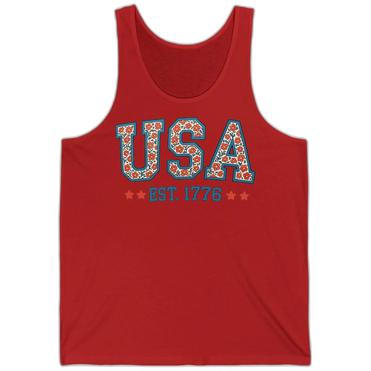 USA Est. 1776 Floral Tank in Red