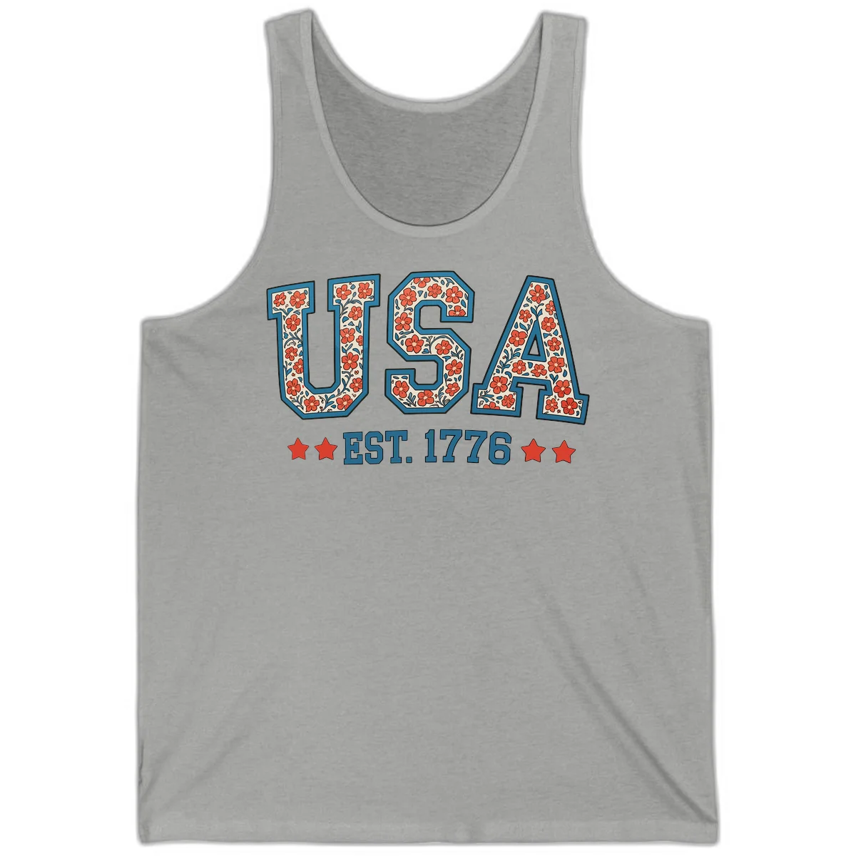 USA Est. 1776 Floral Tank in Athletic Heather