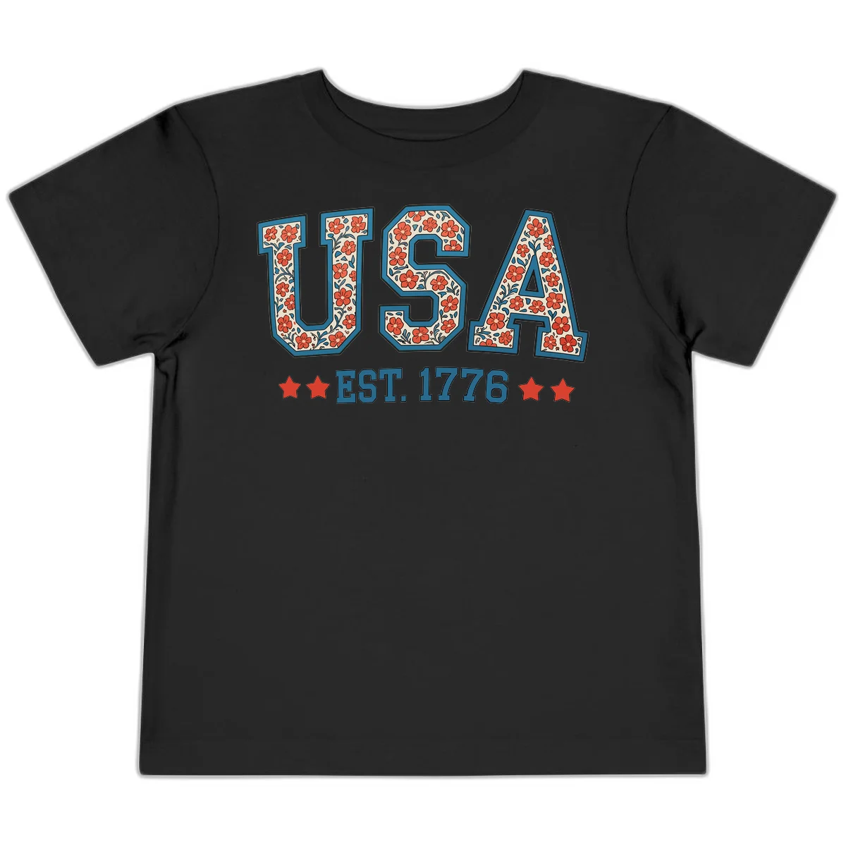 USA Est. 1776 Floral Toddler Tee in Black