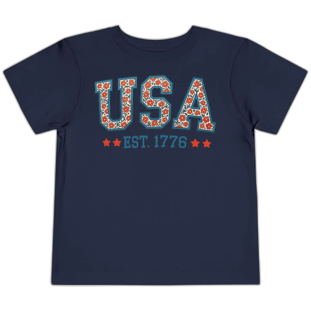 USA Est. 1776 Floral Toddler Tee in Navy