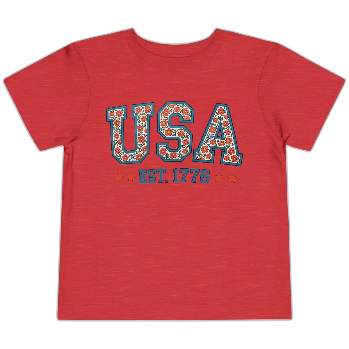 USA Est. 1776 Floral Patriotic Heritage Design Toddler T-Shirt in Heather Red