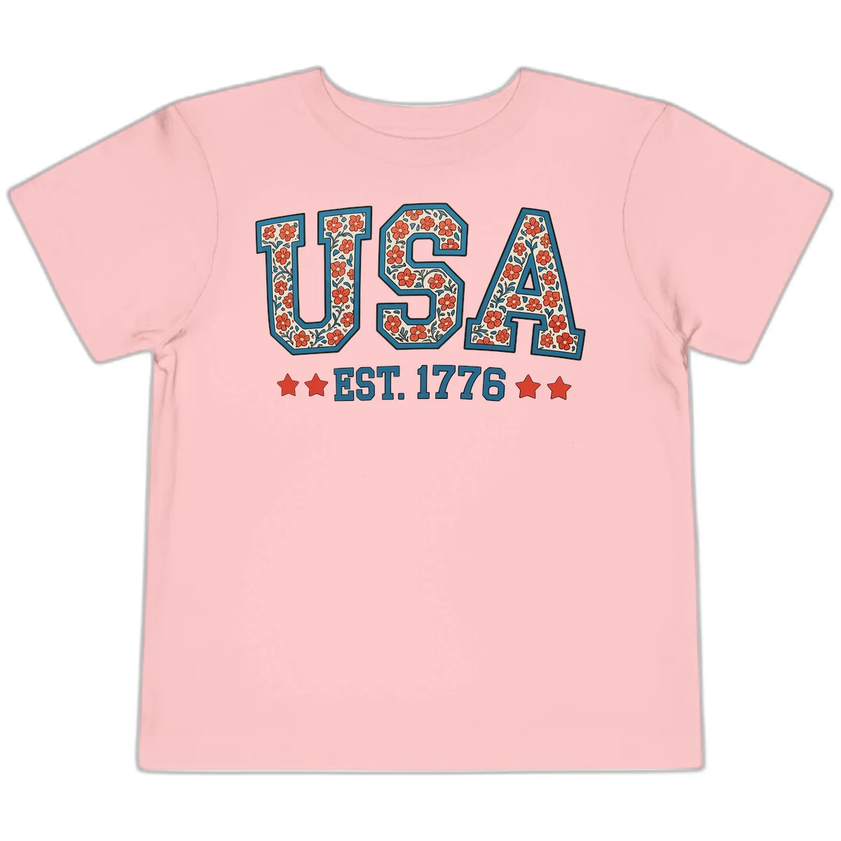 USA Est. 1776 Floral Toddler Tee in Pink