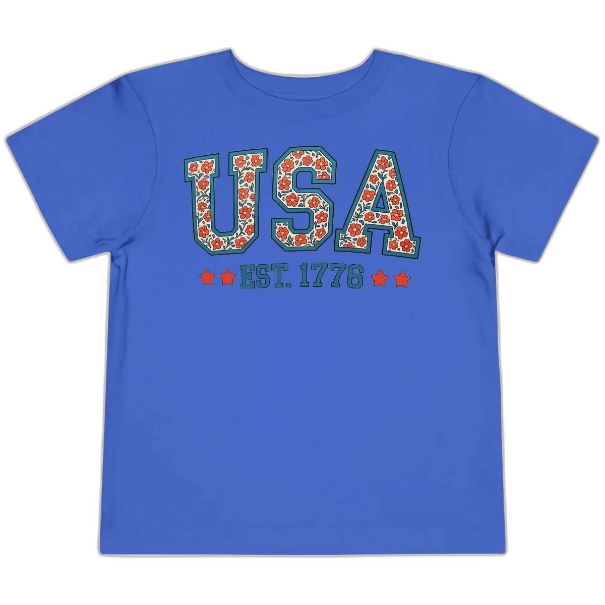 USA Est. 1776 Floral Toddler Tee in True Royal