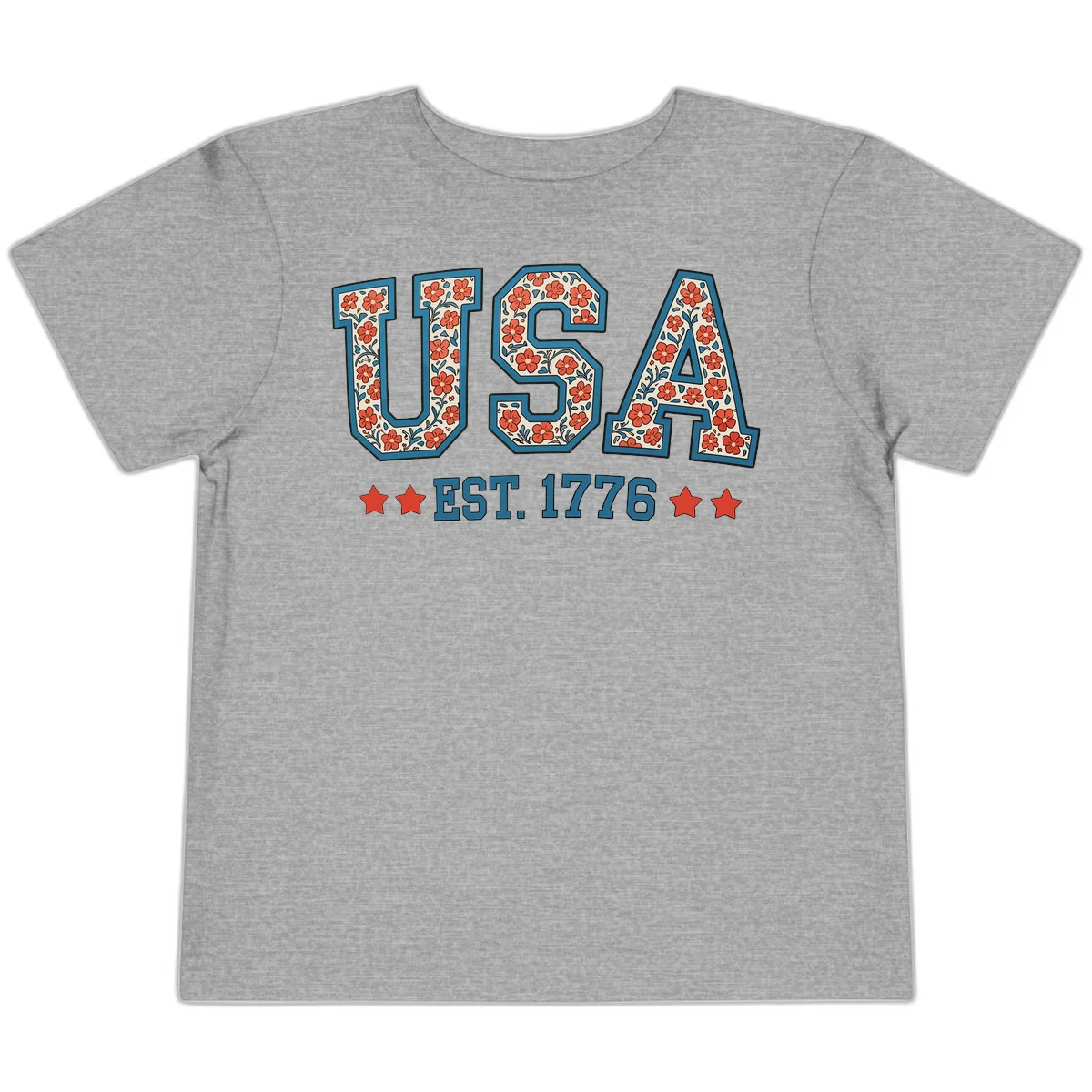 USA Est. 1776 Floral Toddler Tee in Athletic Heather