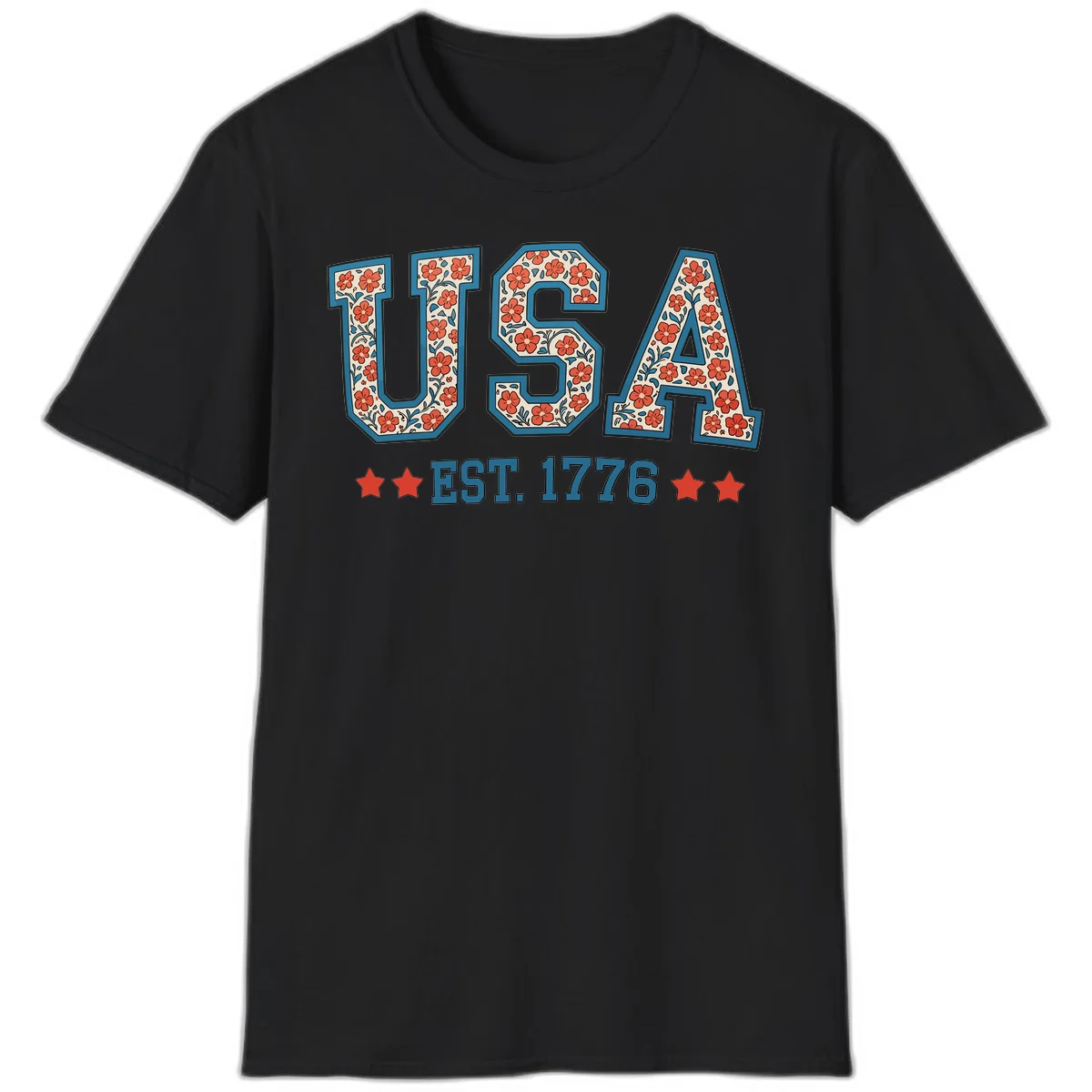 USA Est. 1776 Floral T-Shirt in Black