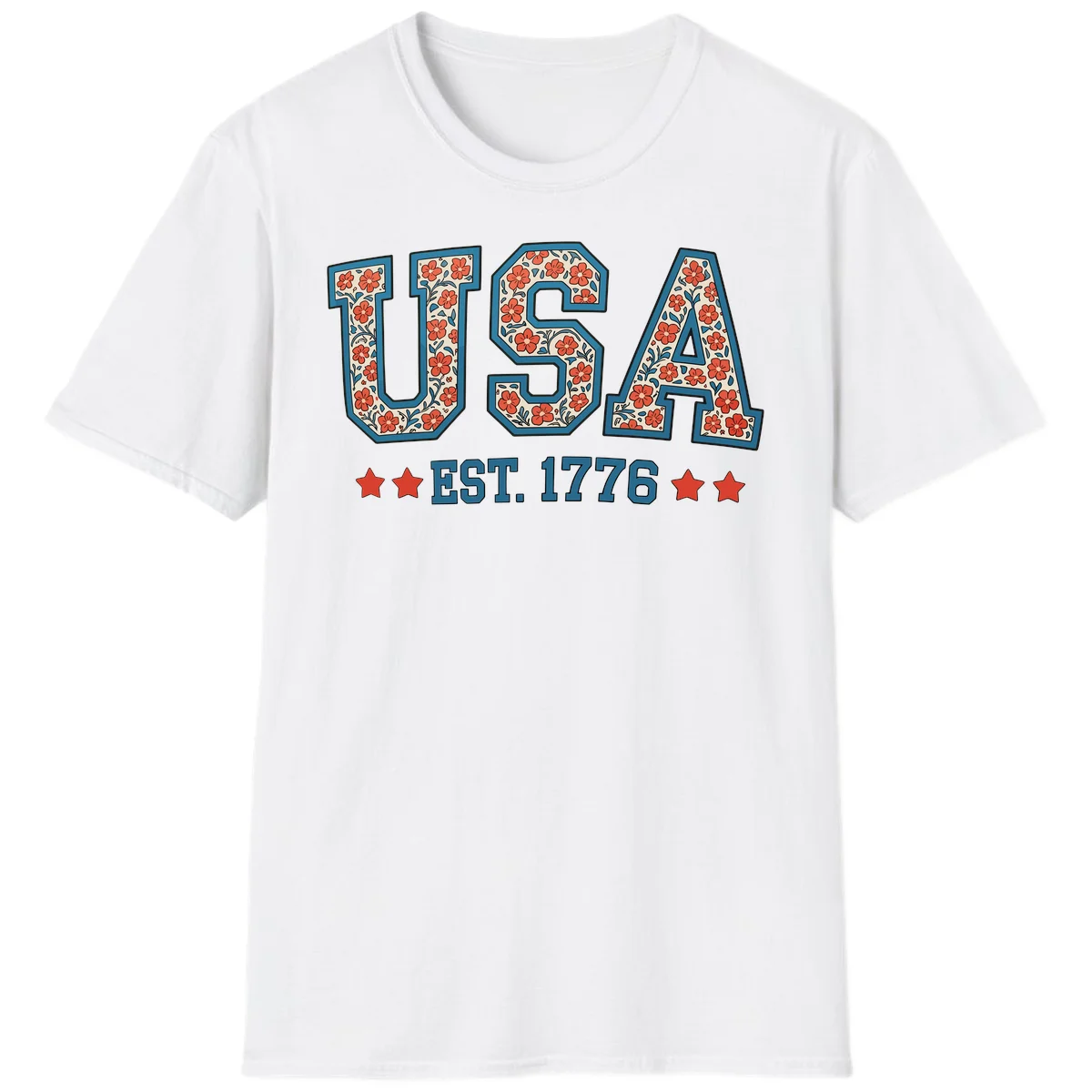 USA Est. 1776 Floral T-Shirt in White
