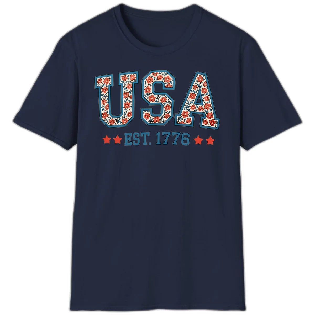 USA Est. 1776 Floral T-Shirt in Navy