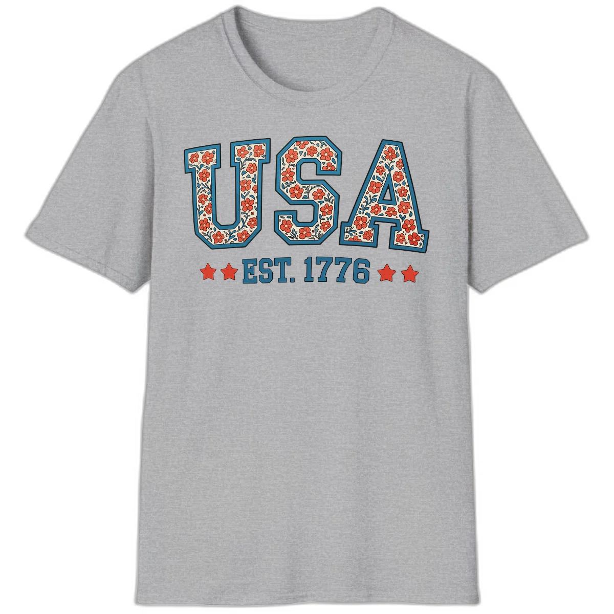 USA Est. 1776 Floral T-Shirt in Sport Grey