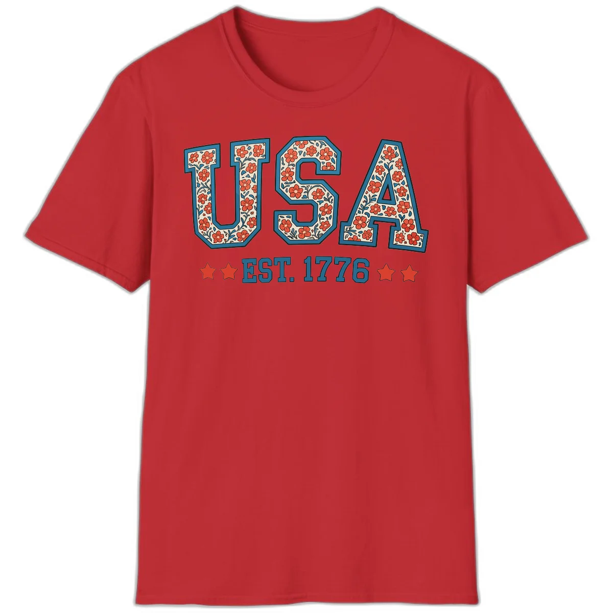 USA Est. 1776 Floral T-Shirt in Red