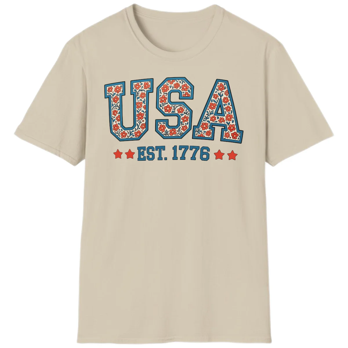 USA Est. 1776 Floral T-Shirt in Sand