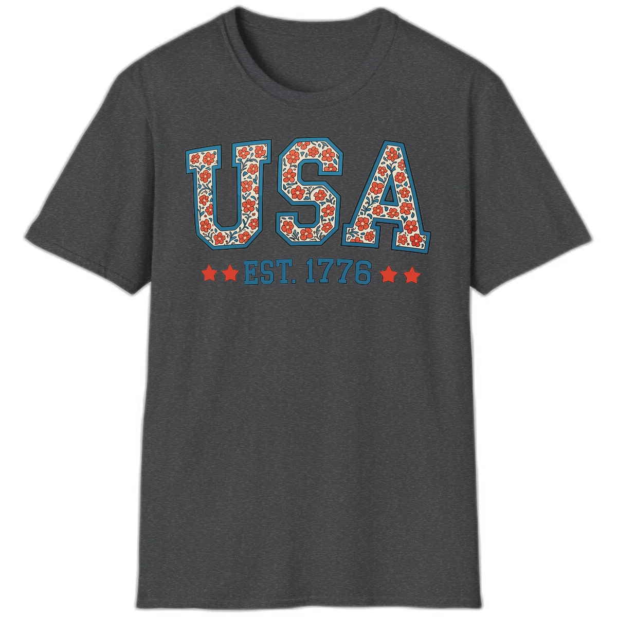 USA Est. 1776 Floral T-Shirt in Dark Heather