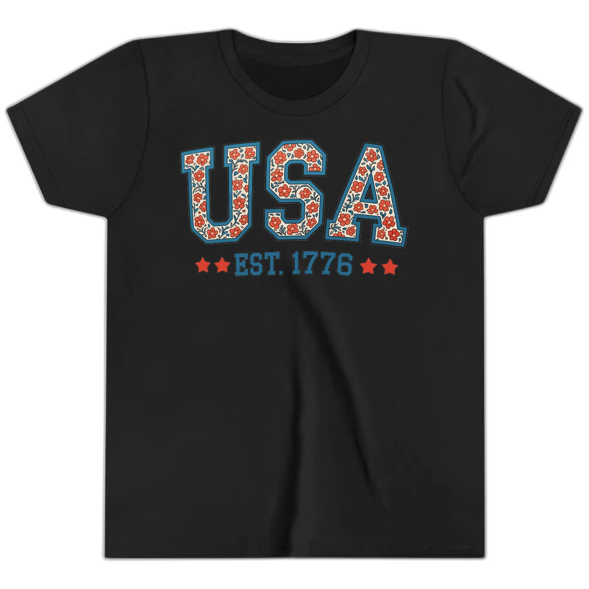 USA Est. 1776 Floral Youth Tee in Black
