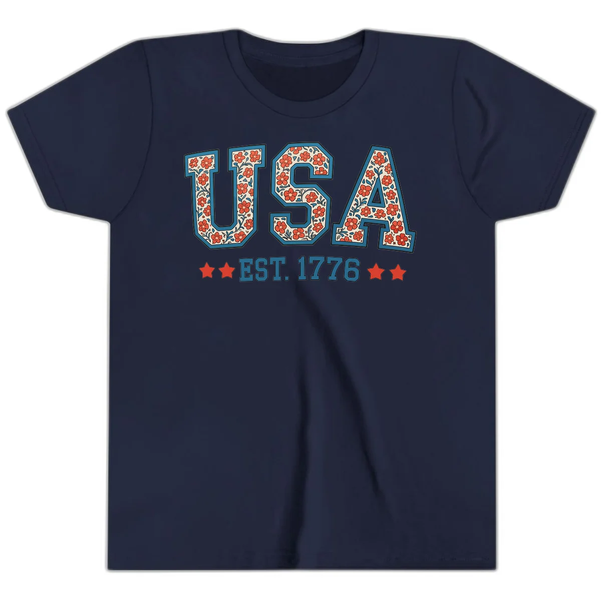 USA Est. 1776 Floral Youth Tee in Navy