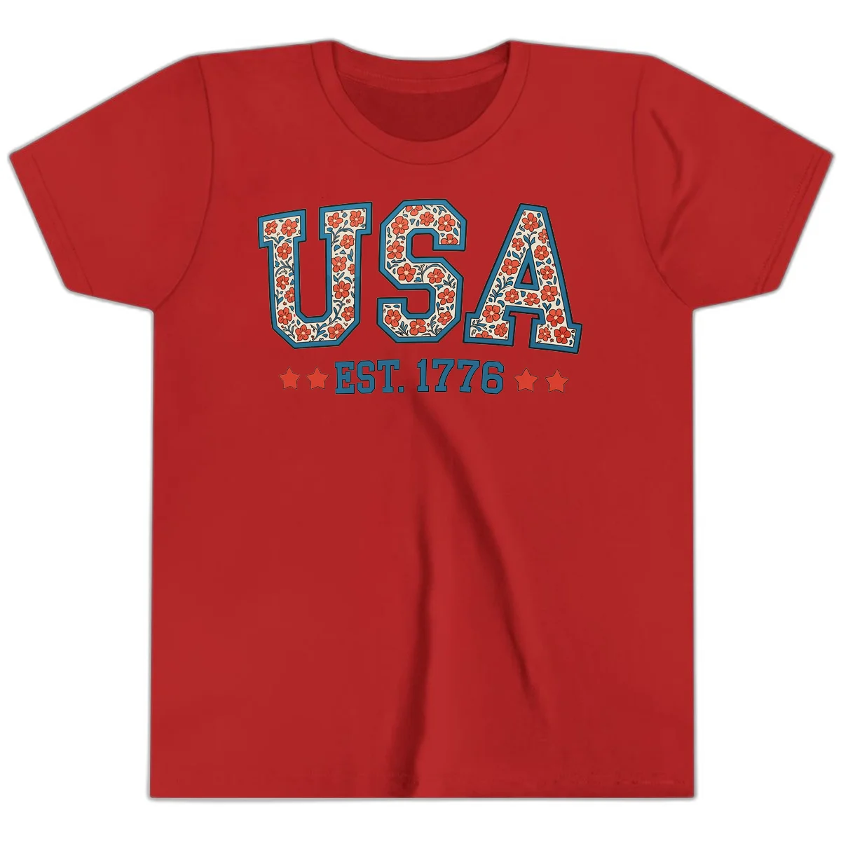 USA Est. 1776 Floral Youth Tee in Red