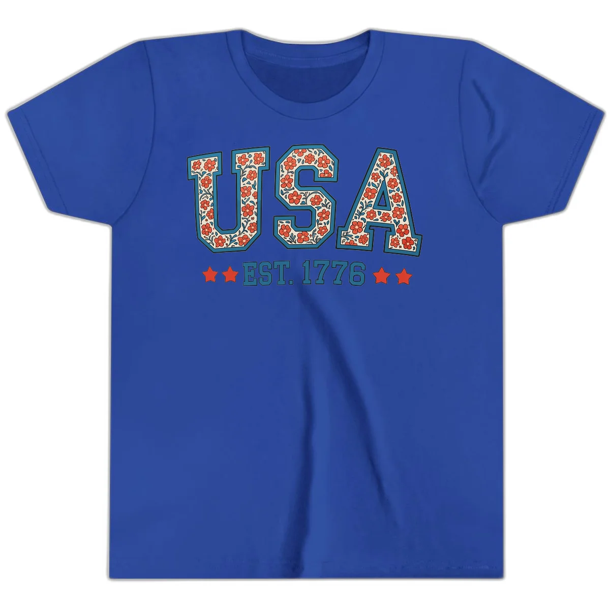 USA Est. 1776 Floral Youth Tee in True Royal