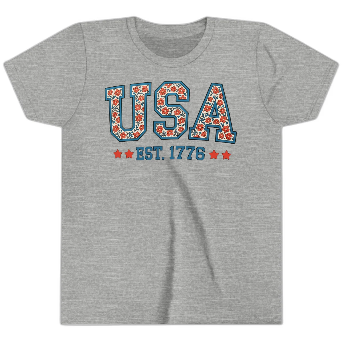 USA Est. 1776 Floral Youth Tee in Athletic Heather