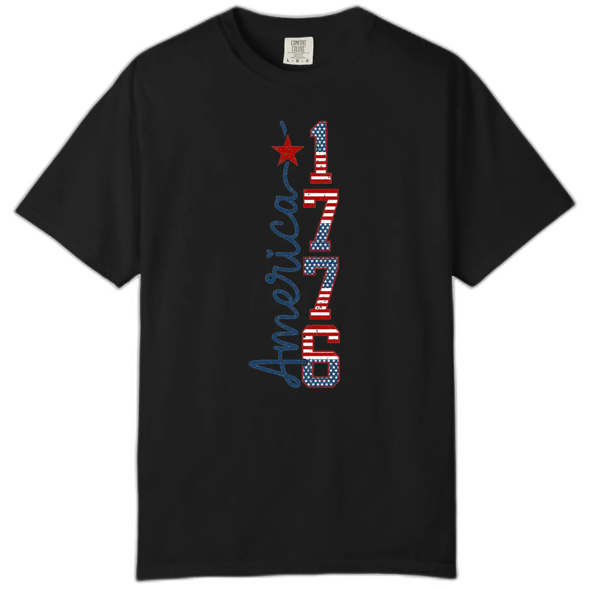 America 1776 Distressed Patriotic Celebration Design Comfort Color in Black