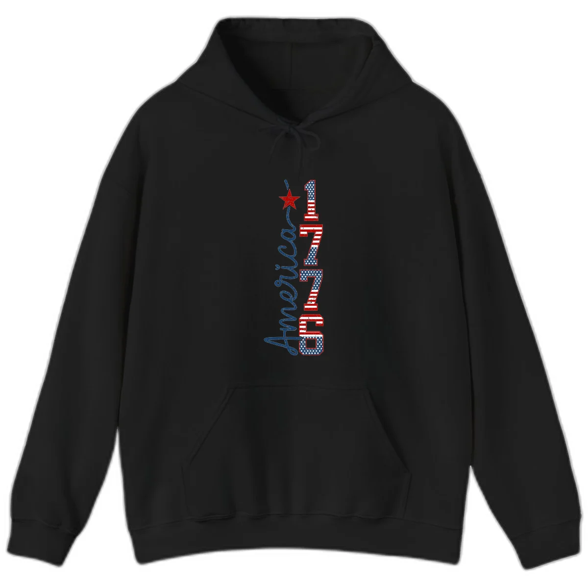 America 1776 Distressed Patriotic Hoodie in Black