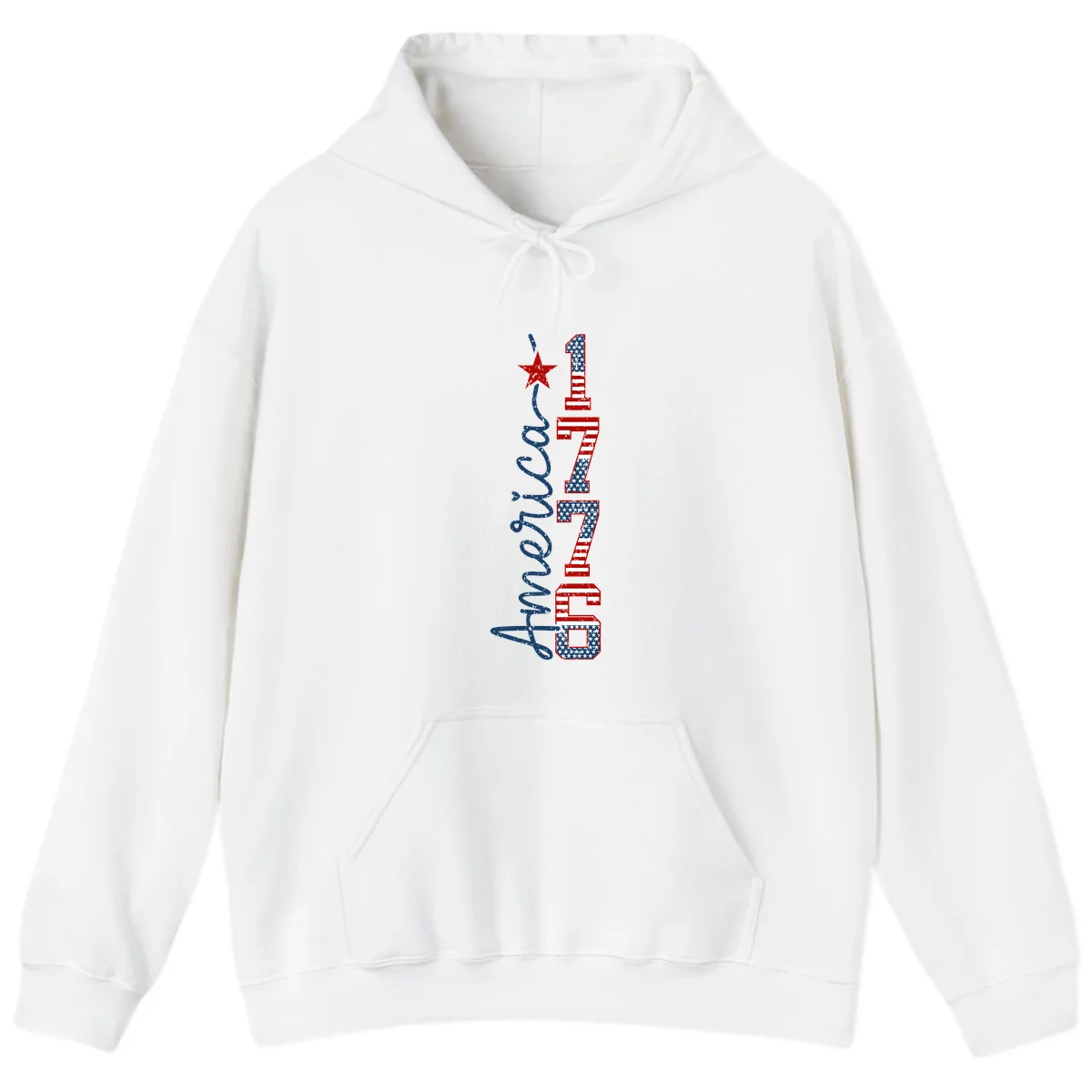 America 1776 Distressed Patriotic Hoodie in White