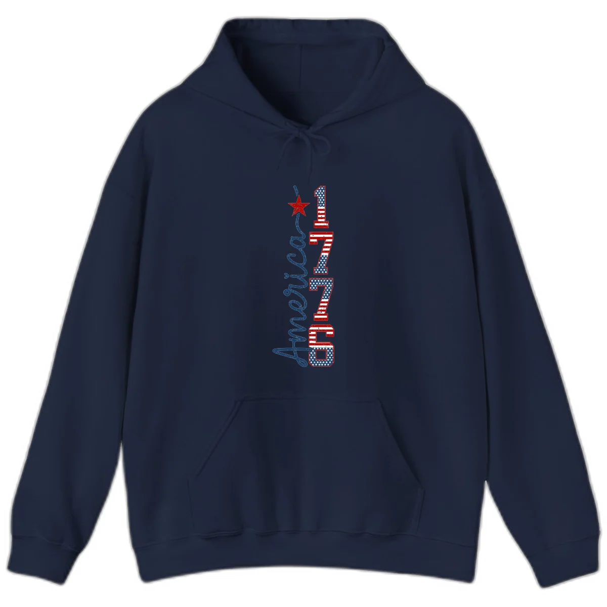 America 1776 Distressed Patriotic Hoodie in Navy