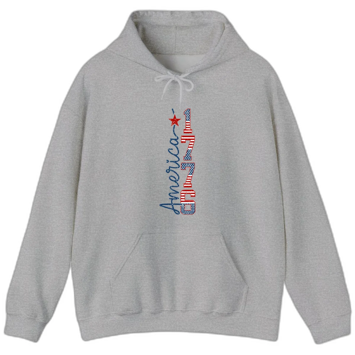 America 1776 Distressed Patriotic Hoodie in Sport Grey